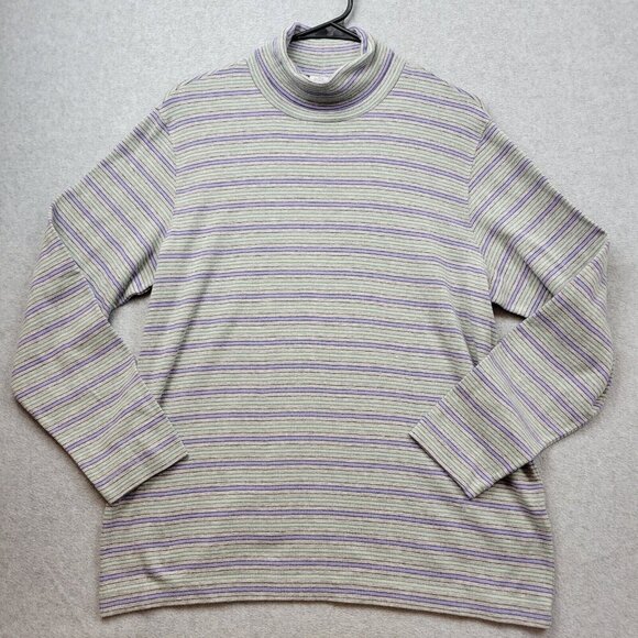 Vintage Robert Scott Turtleneck Shirt Womens Large Gray Purple Striped Top Cozy - Picture 1 of 8